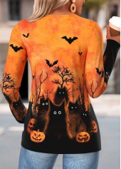 Halloween Orange Shirred Long Sleeve V Neck T Shirt | thumb picture 