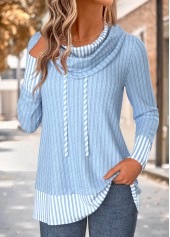 Light Blue Striped Fake 2in1 Long Sleeve Sweatshirt 3