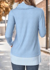 Light Blue Striped Fake 2in1 Long Sleeve Sweatshirt 2