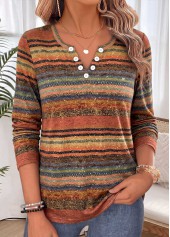 Multi Color Striped Tummy Coverage Long Sleeve T Shirt