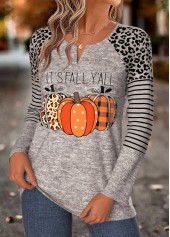 Halloween Gray Brown Curved Hem Long Sleeve T Shirt | thumb picture 