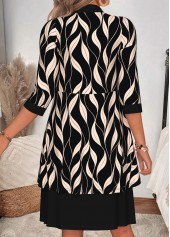 Black Leaf Print Two-piece 3/4 Sleeve Dress and Cardigan | thumb picture 