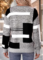 Dark Grey Marl Geometric Print Tummy Coverage Sweatshirt | thumb picture 
