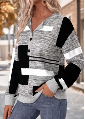 Dark Grey Marl Geometric Print Tummy Coverage Sweatshirt | thumb picture 