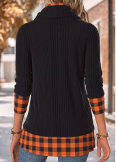 Black Tummy Coverage Plaid Long Sleeve Cowl Neck Sweatshirt | thumb picture 