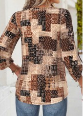 Dark Coffee Geometric Print Tummy Coverage Bracelet Sleeve Blouse | thumb picture 