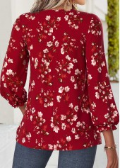 Wine Red Floral Print Patchwork Bracelet Sleeve Blouse | thumb picture 