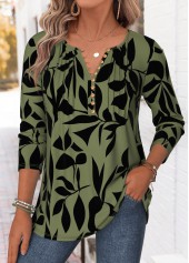 Blackish Green Plants Print Tuck Stitch T Shirt