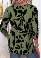 Blackish Green Plants Print Tuck Stitch T Shirt | thumb picture 