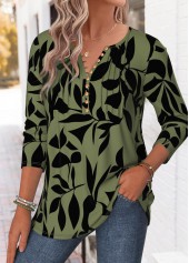Blackish Green Plants Print Tuck Stitch T Shirt | thumb picture 