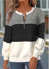 Dark Grey Marl Striped Tummy Coverage Long Sleeve Sweatshirt