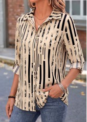 Light Camel Geometric Print Tummy Coverage 3/4 Sleeve Shirt | thumb picture 