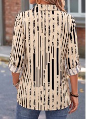 Light Camel Geometric Print Tummy Coverage 3/4 Sleeve Shirt | thumb picture 