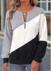 Black Geometric Print Tummy Coverage Long Sleeve Sweatshirt