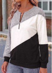Black Geometric Print Tummy Coverage Long Sleeve Sweatshirt | thumb picture 