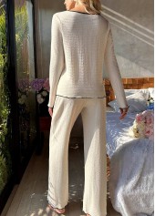 Beige Long Sleeve V Neck Lounge Top and Pants 2