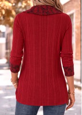 Red Leaf Print Patchwork Long Sleeve T Shirt | thumb picture 