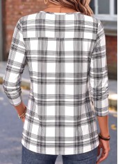 White Plaid Curved Hem Long Sleeve T Shirt | thumb picture 