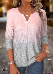 Pink Geometric Print Tummy Coverage Long Sleeve T Shirt