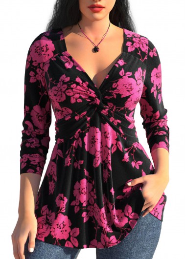 women clothes image of Valentine's Day Hot Pink Twist Long Sleeve T Shirt