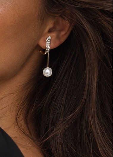 women clothes image of White Pearl Design Asymmetrical Alloy Earrings