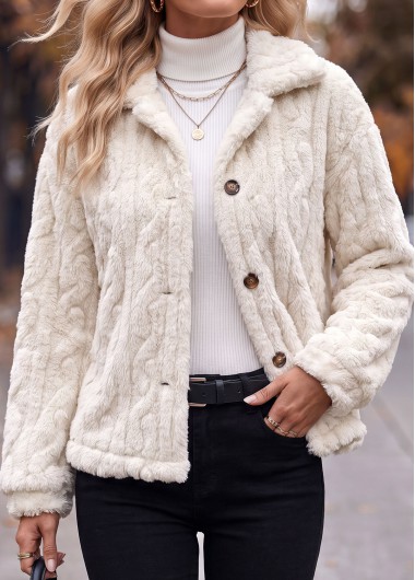 women clothes image of White Tummy Coverage Long Sleeve Turn Down Collar Coat