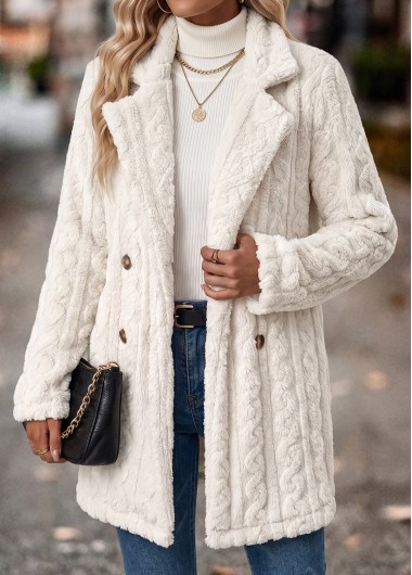 women clothes image of White Tummy Coverage Long Sleeve Turn Down Collar Coat