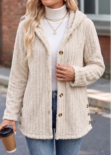 women clothes image of Beige Tummy Coverage Long Sleeve Hooded Coat