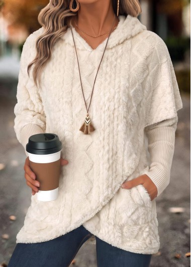 women clothes image of Beige Fake 2in1 Long Sleeve Hoodie