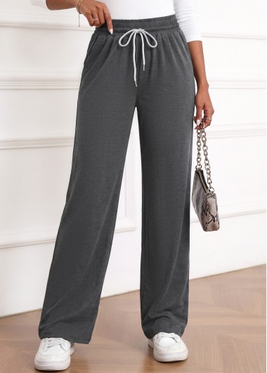 women clothes image of Dark Grey Straight Leg Elastic Waist High Waisted Pants