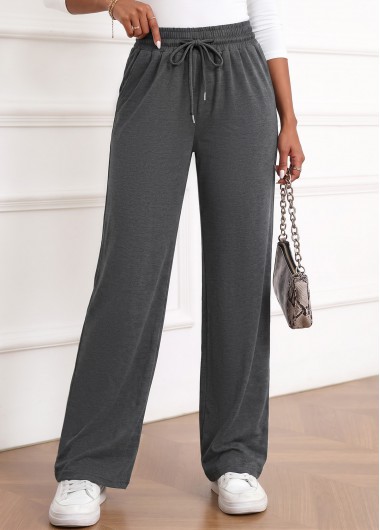 women clothes image of Dark Grey Straight Leg Elastic Waist High Waisted Pants