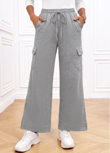 women clothes image of Dark Grey Wide Leg Elastic Waist High Waisted Pants
