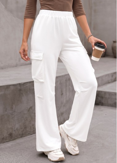 women clothes image of White Straight Leg Elastic Waist High Waisted Pants
