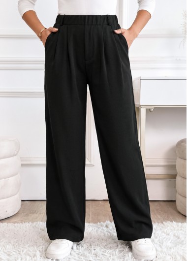 women clothes image of Black Straight Leg Elastic Waist High Waisted Pants
