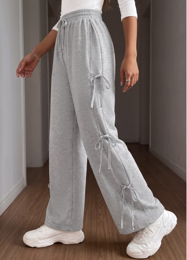 women clothes image of Grey Straight Leg Elastic Waist High Waisted Pants