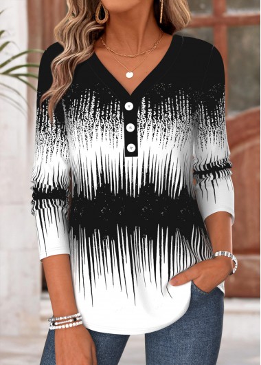 women clothes image of Black Ombre Curved Hem Long Sleeve T Shirt