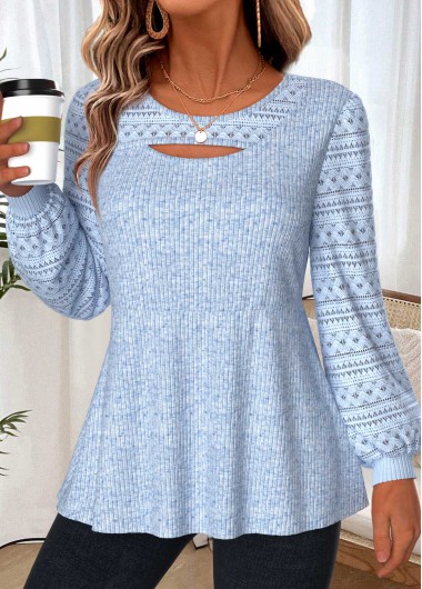 women clothes image of Light Blue Layered Long Sleeve Round Neck T Shirt