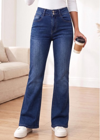 women clothes image of Denim Blue Flare Leg Zipper Fly High Waisted Jeans