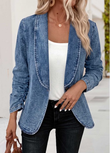 women clothes image of Blue Curved Hem 3/4 Sleeve Coat