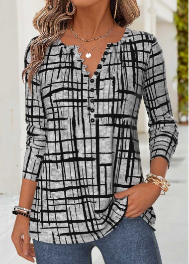 women clothes image of Light Grey Marl Geometric Print Curved Hem T Shirt