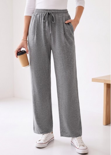 women clothes image of Grey Wide Leg Elastic Waist High Waisted Pants