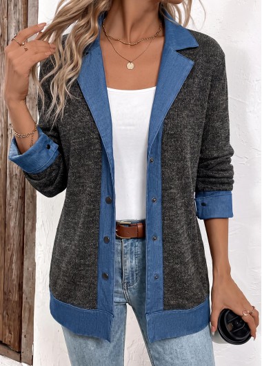 women clothes image of Black Tummy Coverage Long Sleeve Lapel Coat