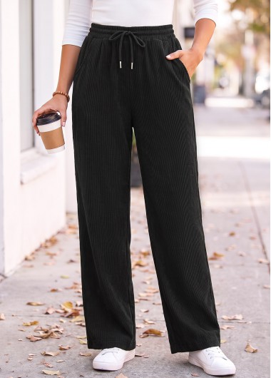 women clothes image of Black Straight Leg Elastic Waist High Waisted Pants