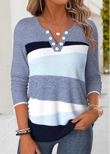 women clothes image of Blue Geometric Print Tummy Coverage Long Sleeve T Shirt