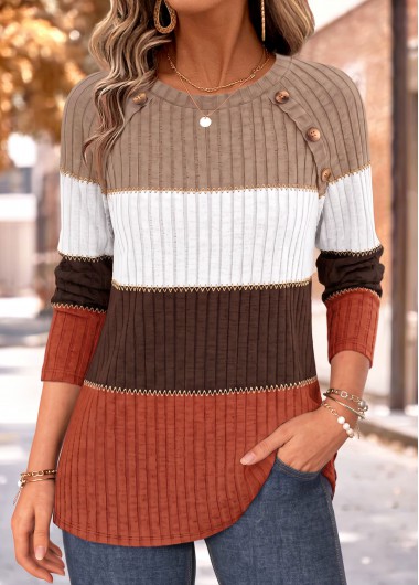 women clothes image of Dark Coffee Tummy Coverage Long Sleeve T Shirt