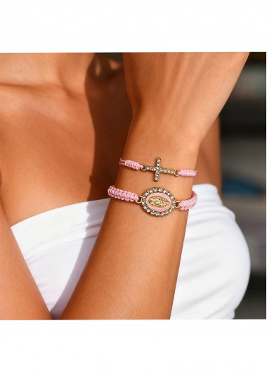 women clothes image of Pink Color Rhinestone Cross Design Bracelets
