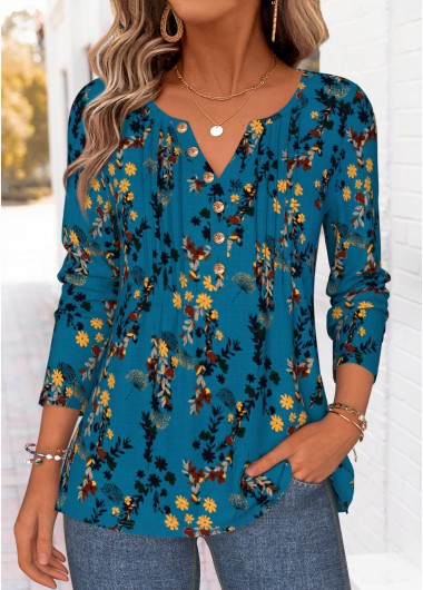 women clothes image of Multi Color Floral Print Tuck Stitch T Shirt