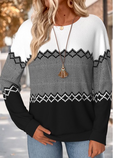 women clothes image of Multi Color Geometric Print Tummy Coverage Long Sleeve Sweatshirt