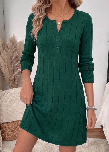 women clothes image of Blackish Green Short Tummy Coverage Long Sleeve Dress