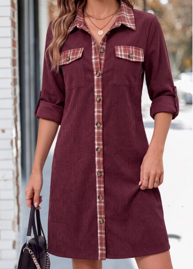 women clothes image of Brick Red Short Tummy Coverage Long Sleeve Dress